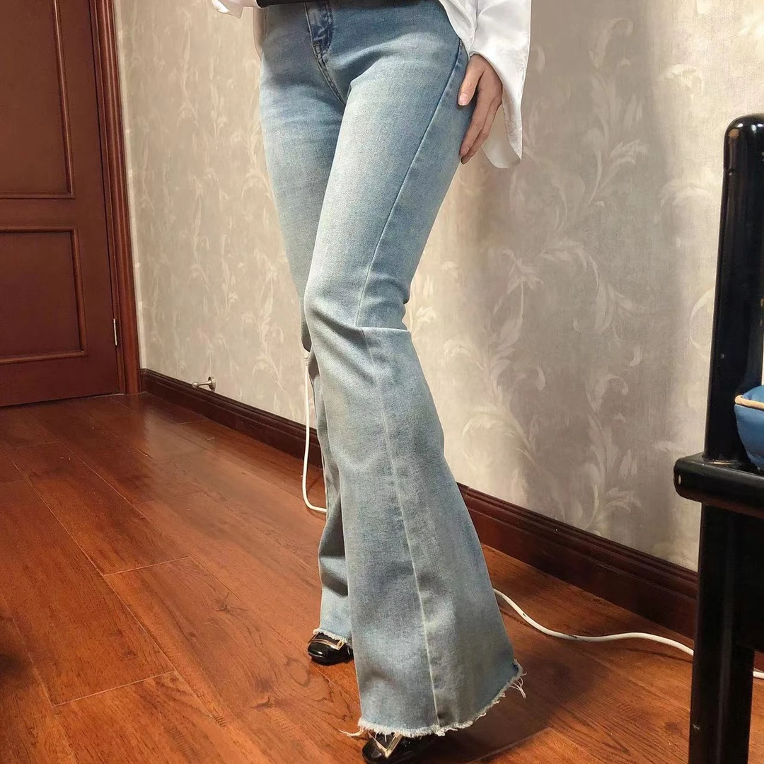 沉默 裳2024拖地高腰牛仔喇叭裤