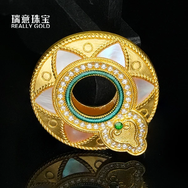 黄金足金999高温烧蓝古法名媛螺钿吊坠（联系客服咨询现货改价