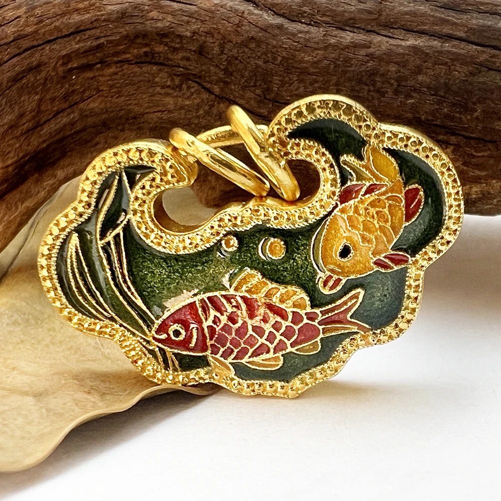 【锦鲤鱼小锁包-吊坠】足金999【高温烧蓝】【黄金首饰】