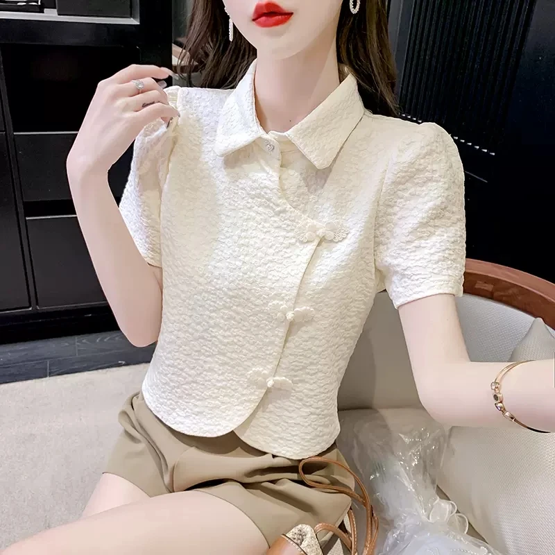 599夏季新款显瘦高档国风盘扣衬衫