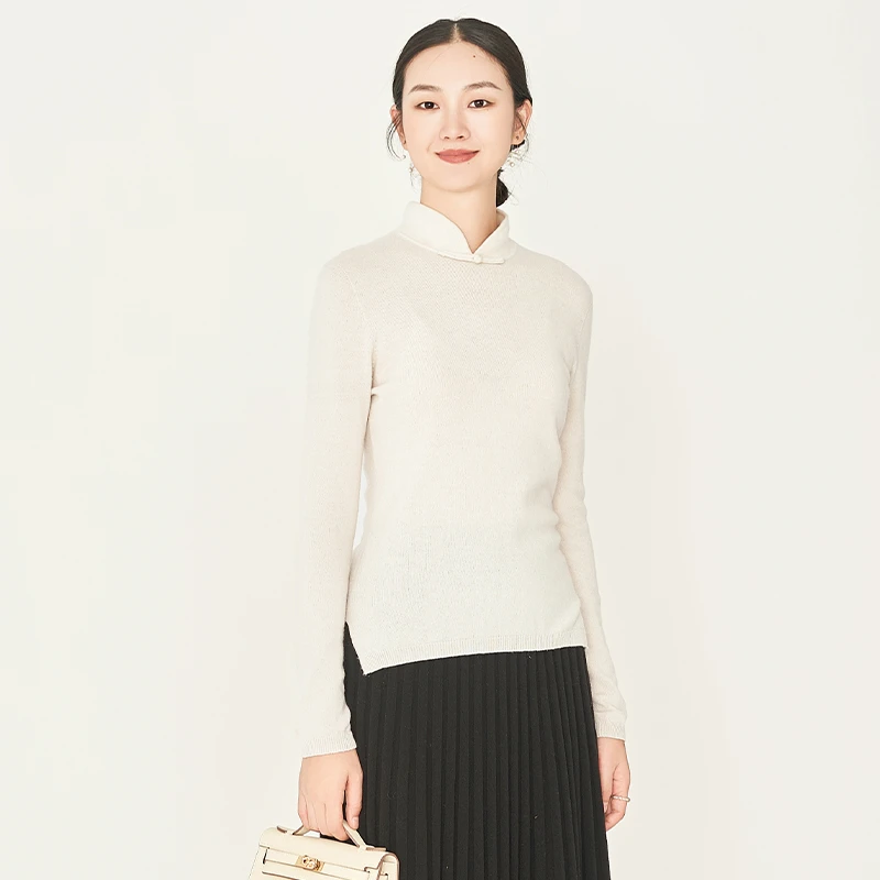 浮云堂风 暮云·秋冬款无缝全成型羊绒材质中式立领修身针织衫3898