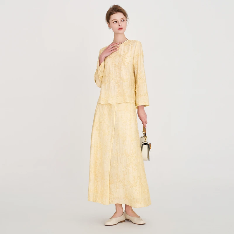 「浮云堂·风」石密·新中式圆领肌理提花禅意上衣5793