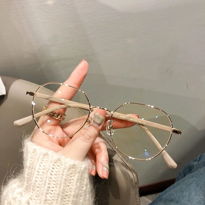 防蓝光眼镜男女金丝奶咖专业配镜高颜值网红超轻潮流韩版百搭圆框
