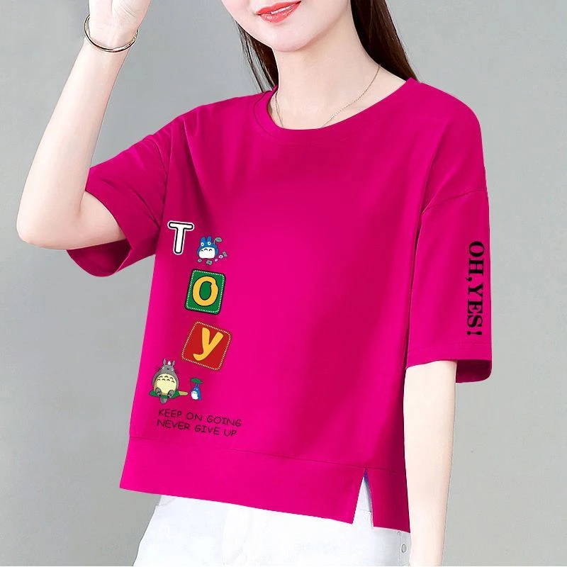 纯棉短袖卫衣夏季宽松显瘦印花t恤短款圆领上衣女高贵上档次女装