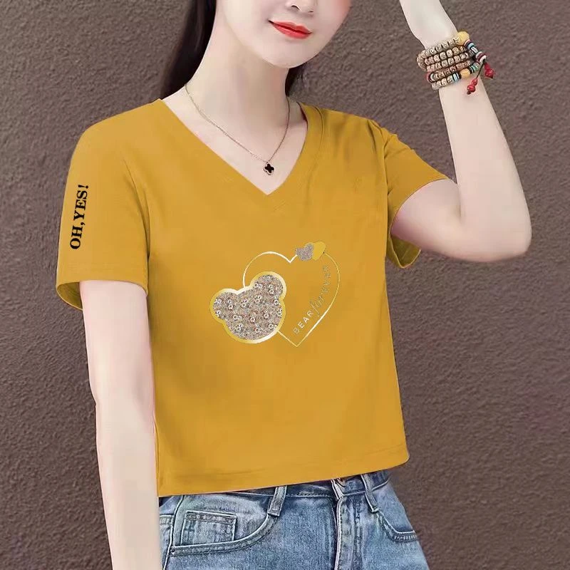 100%纯棉t恤短袖女夏季新款宽松矮个子短款显瘦高腰上衣体恤衫女