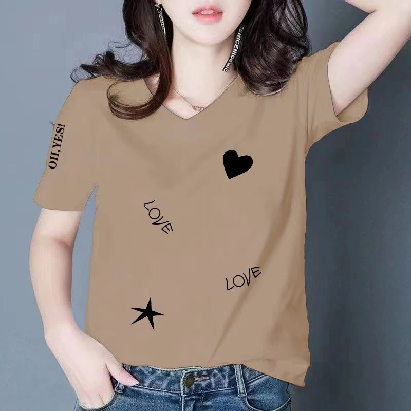 高贵上档次女装纯棉V领夏装女士短袖T恤女宽松显瘦休闲百搭上衣女