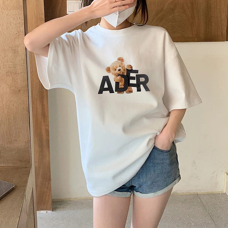 ADER OOO小熊印花宽松圆领短袖t恤女T08