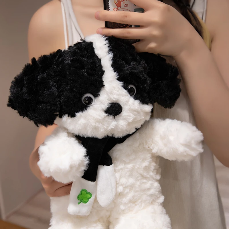黑白围巾小狗狗毛绒玩具可爱儿童男女生日礼物白色小狗玩偶公仔
