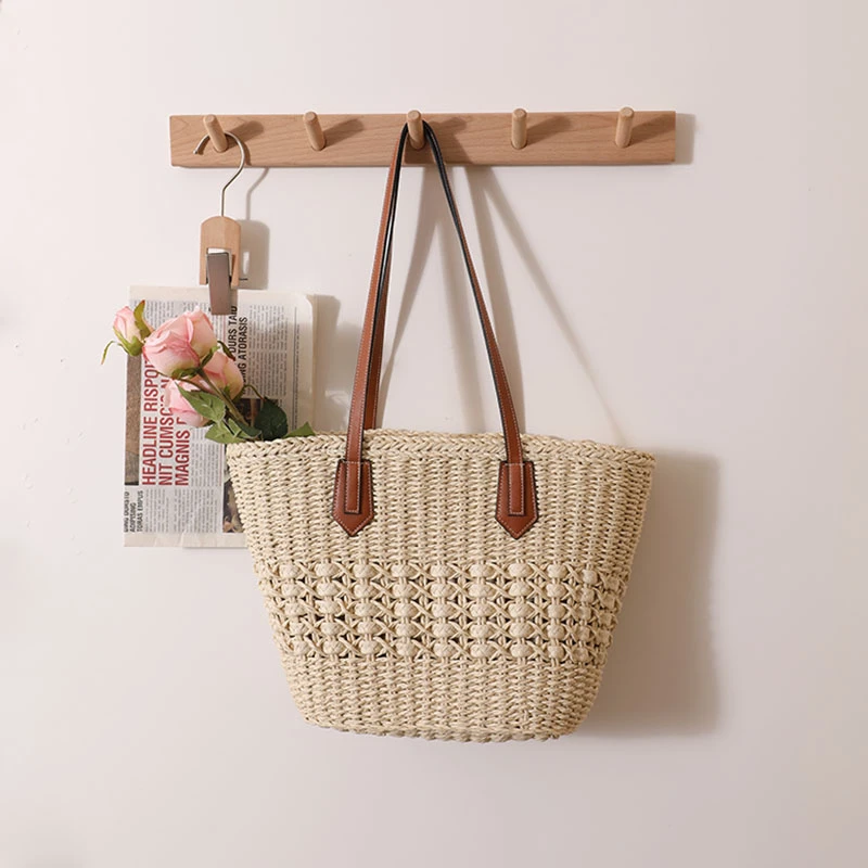 法式大容量单肩草编包 新款夏镂空草包编织包海边度假沙滩包女包