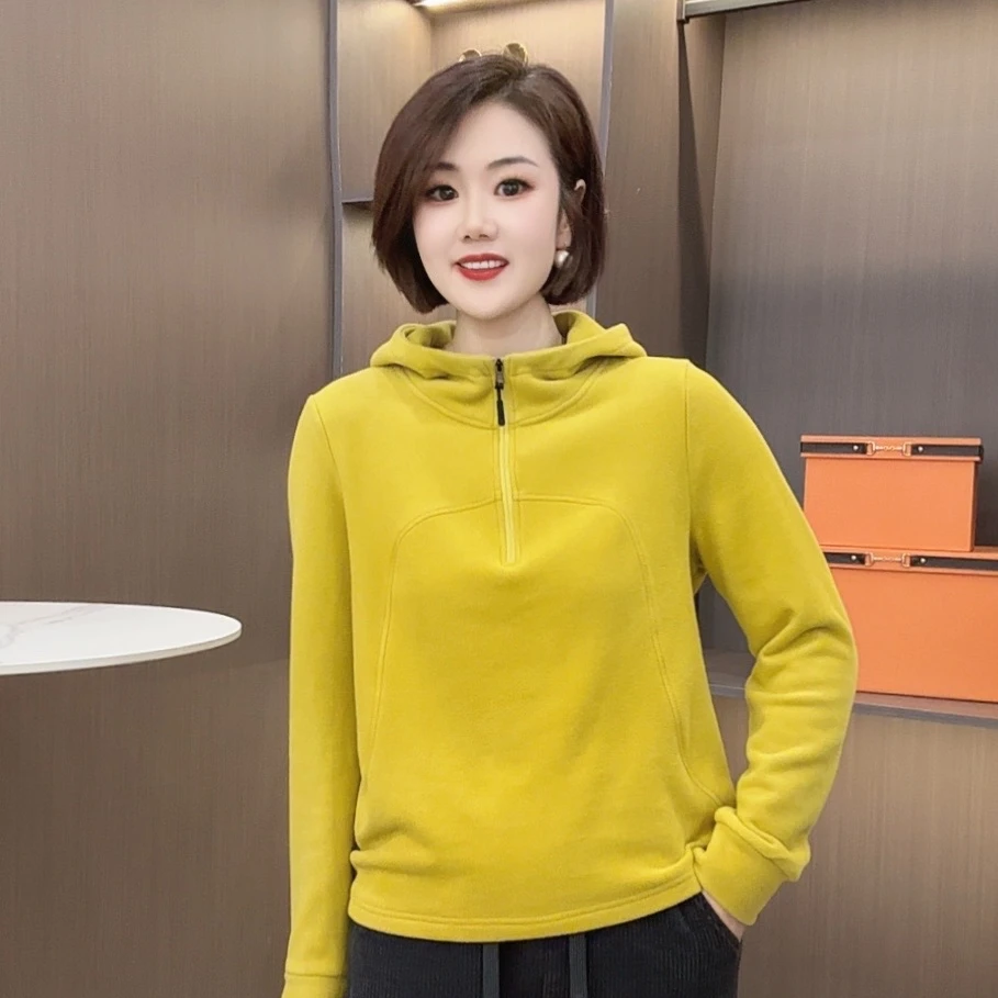 愔衣韵&冬季保暖金品双面绒半拉链连帽卫衣打底衫显瘦时尚百搭