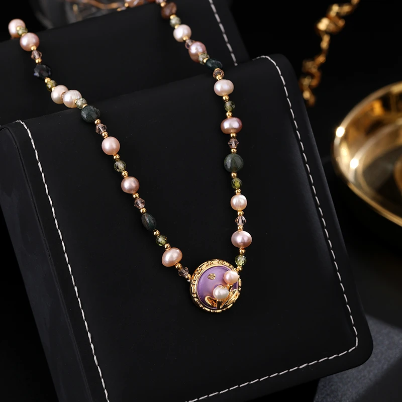 铜合金项链 《货号7567》新中式复古油画珠珠项链