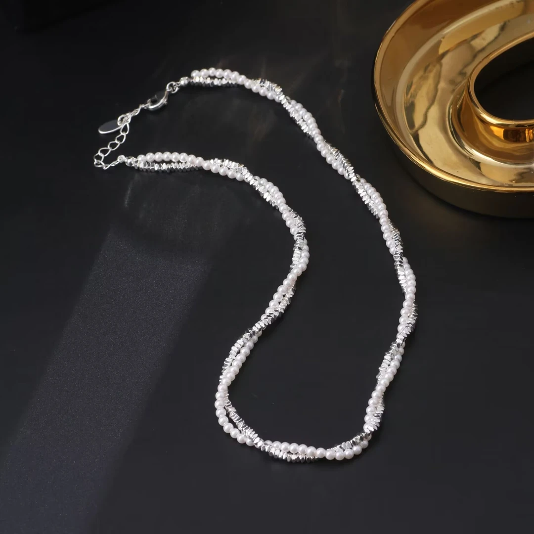 铜合金项链 新款《8235》双层编织小米珠碎银项链