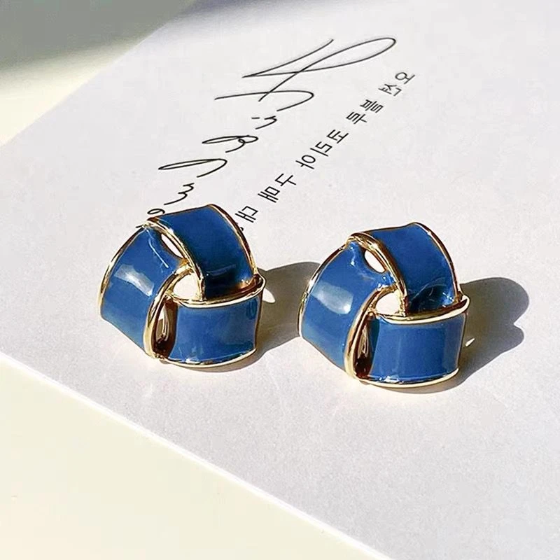 铜合金耳饰 《货号2104》复古简约蓝色滴釉耳饰
