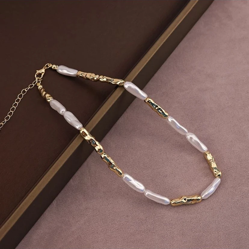 铜合金项链 《货号7603》法式复古优雅异形珠项链（链长：40+6cm）