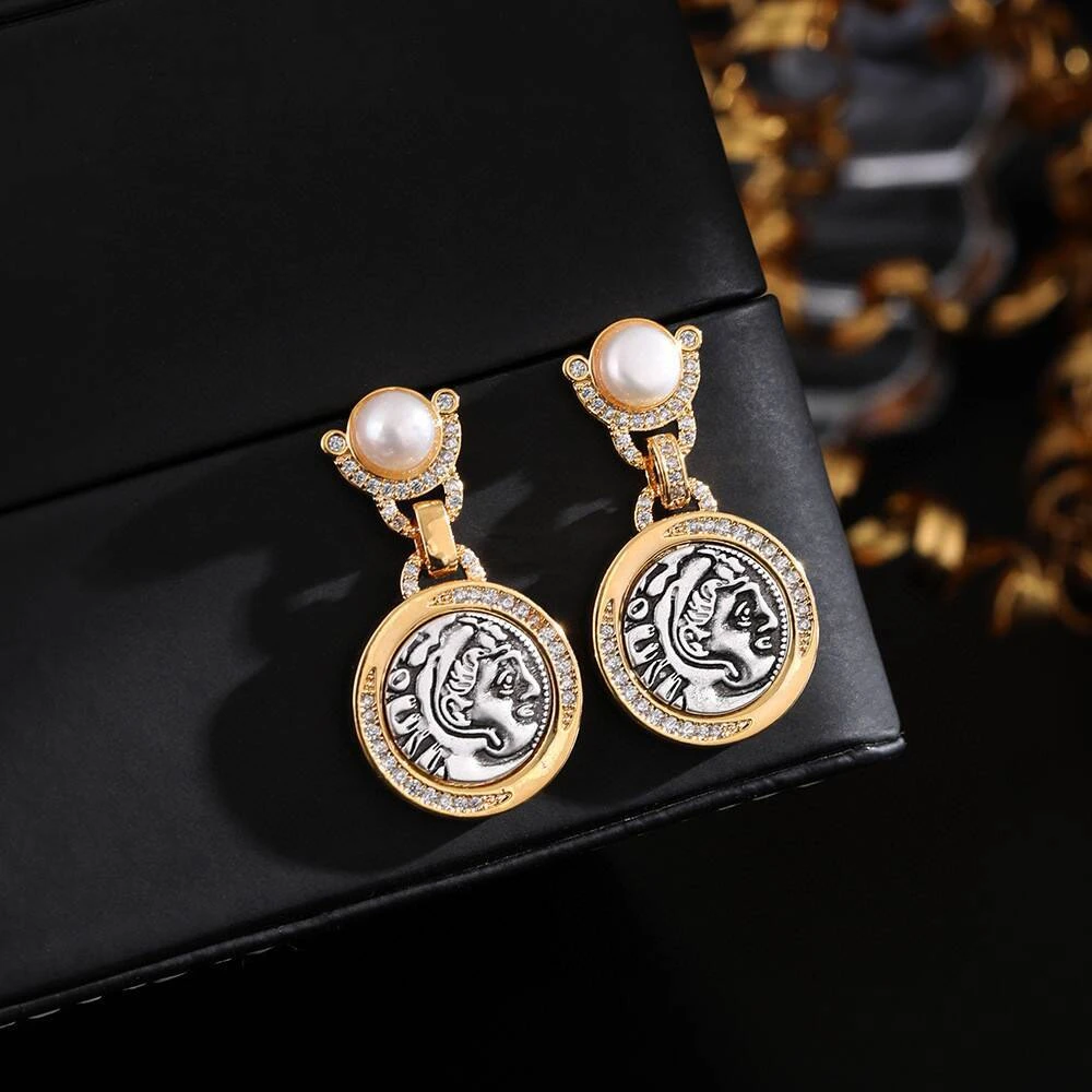 铜合金耳饰 《货号6028》人头古币吊坠