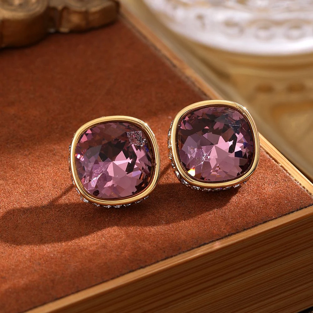 铜合金耳饰 《货号6075》时尚轻奢满镶紫锆个性耳钉