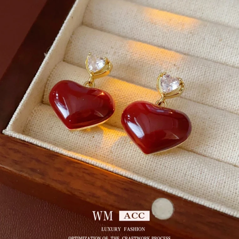 黄铜耳饰 《货号8546》气质红色桃心耳坠