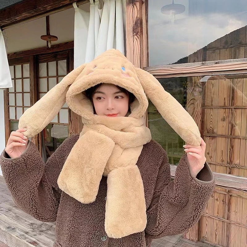 冬季帽子围脖一体女可爱长耳朵帽子围巾手套三件套保暖学生少女