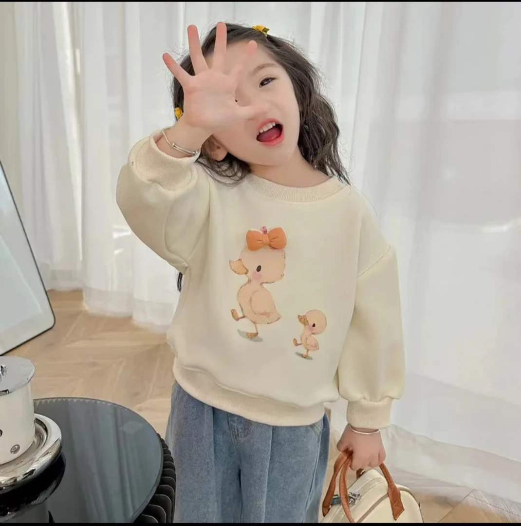 女童春秋款上新2024款韩版印花时尚洋气立体蝴蝶结卡通时髦卫衣