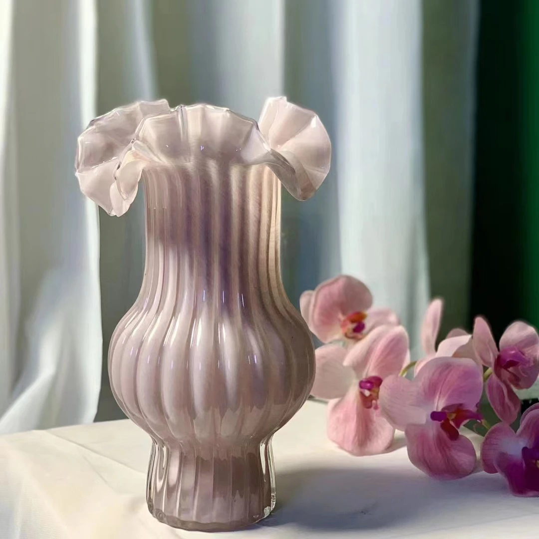 琉璃芬顿款花瓶  粉紫色 餐桌花瓶 莫兰迪色系