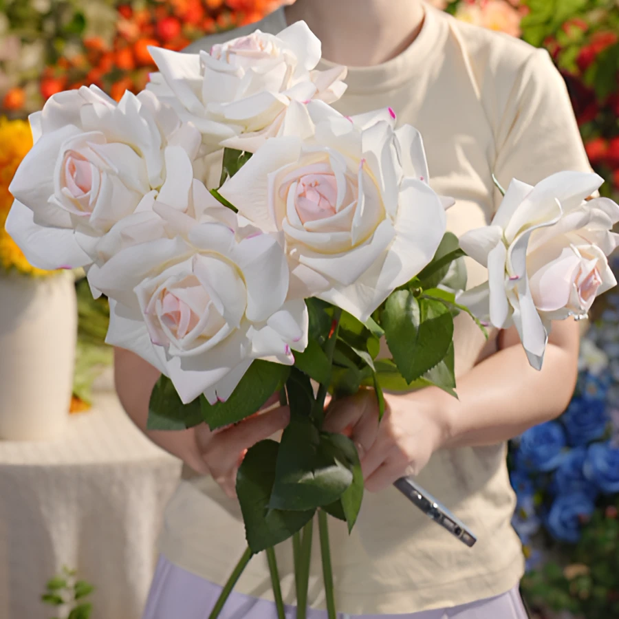 奶粉色 手感保湿 玫瑰花 大头玫瑰 仿真花 餐桌花
