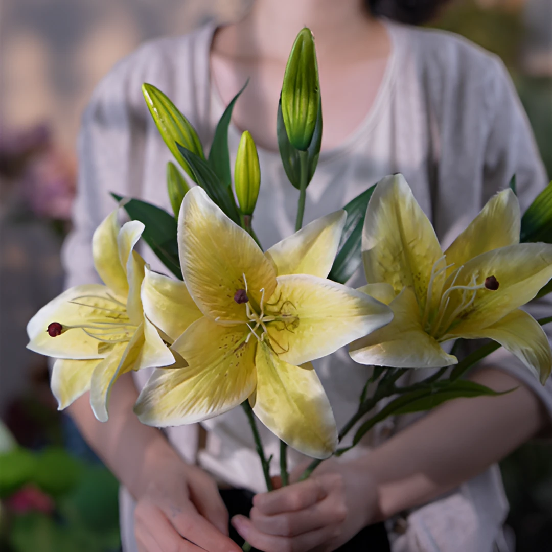 黄天霸 百合花 仿真花 绢布可水洗 边柜客厅花 简约风格
