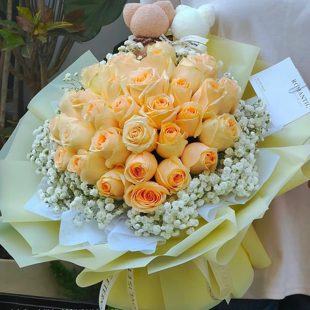 【对你的爱】33朵香槟玫瑰鲜花花束送朋友送闺蜜生日礼物同城配送