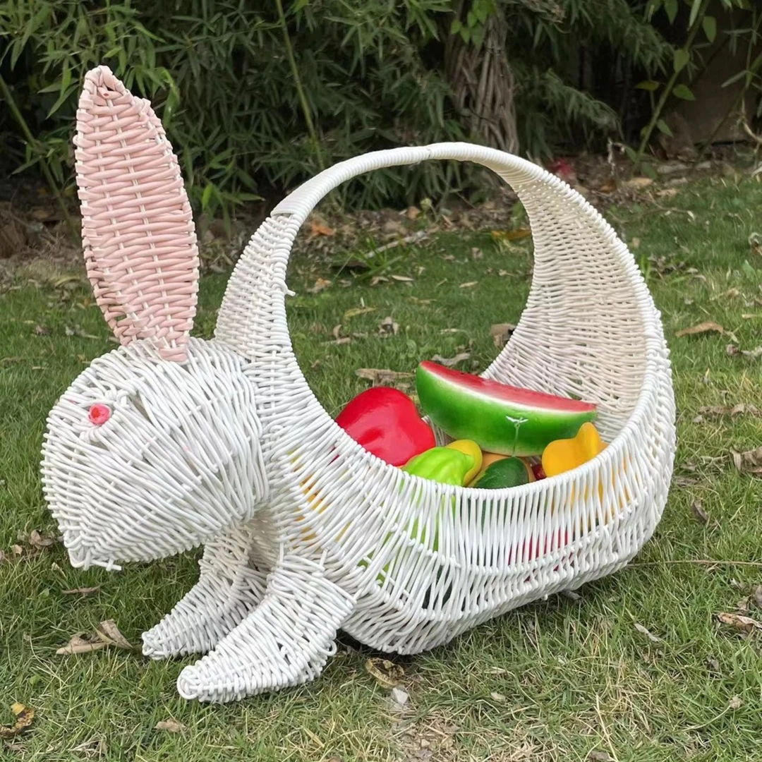 FT010手工制作铁架pp材质小白兔水果篮50*40*20客厅家用白色防水