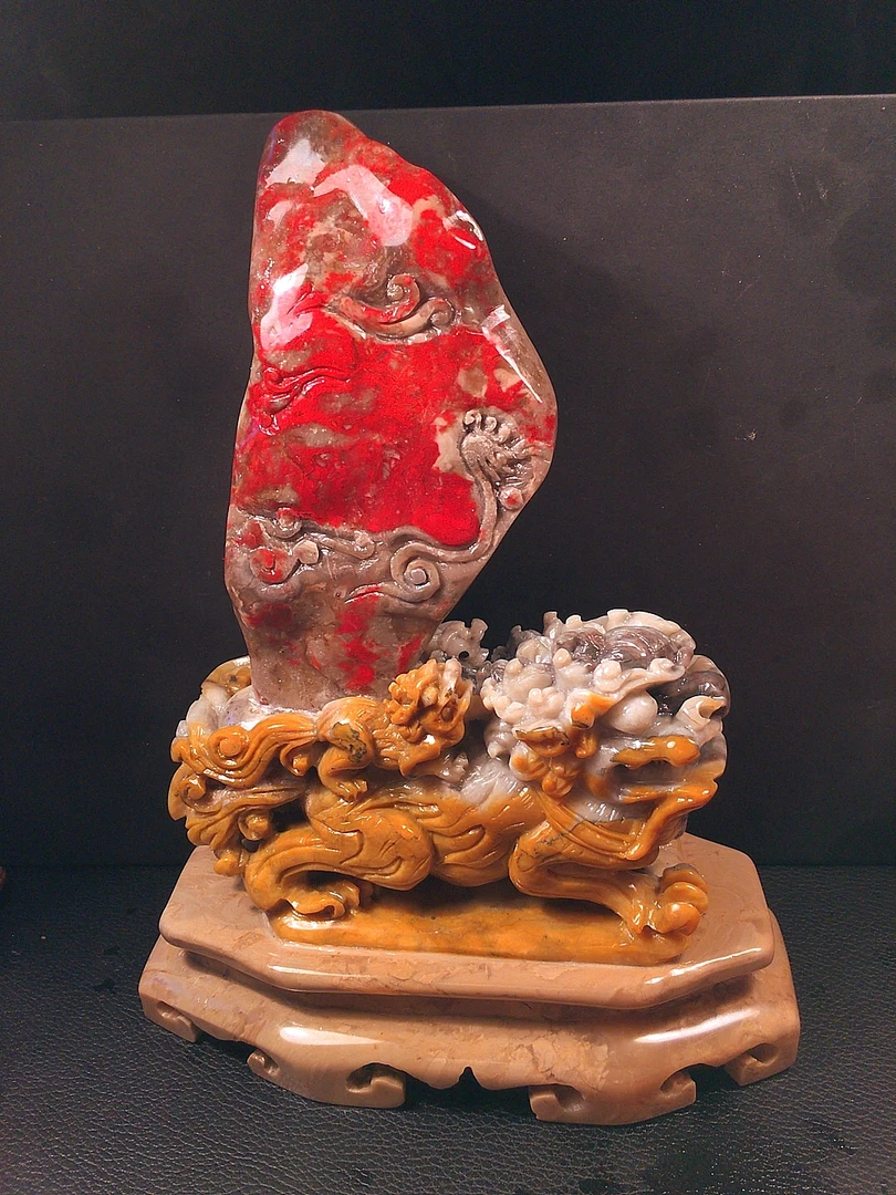 昌化鸡血石摆件，狮子纳福