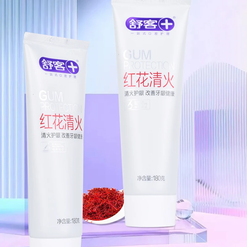 舒克红花清火牙膏去渍清新口气男女通用不含氟180g大容量家庭装