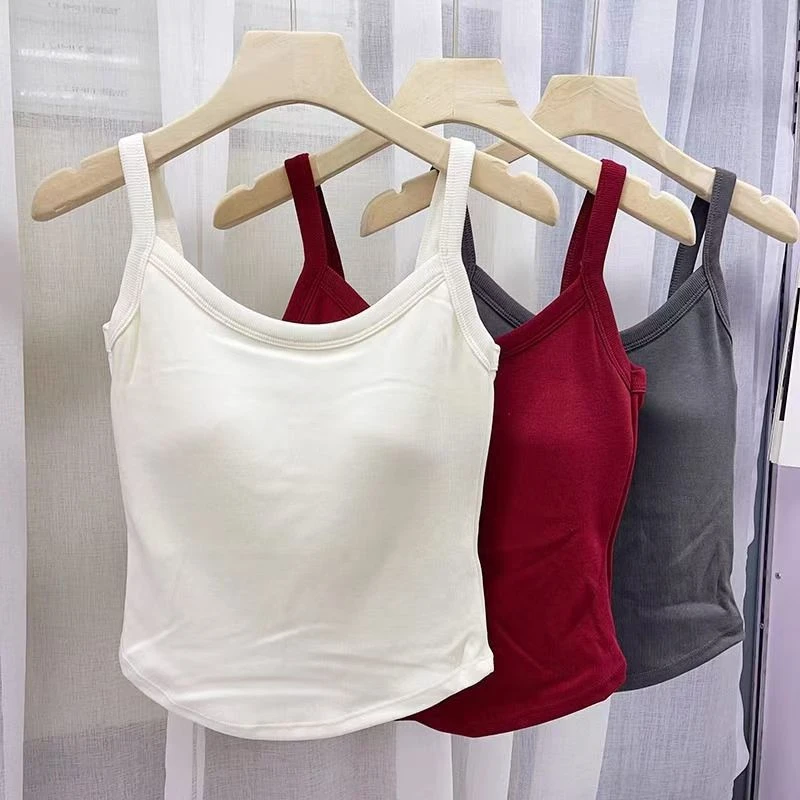发热磨毛吊带背心内搭甜辣秋冬新款一体文胸保暖内衣叠穿外搭简约
