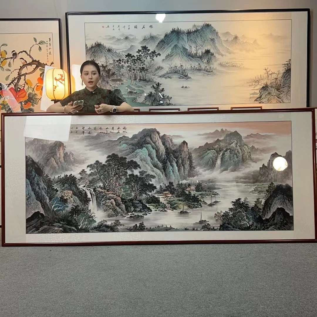 纯手绘-福地幽居青山下（278*118）新中式国画挂画沙发客厅装饰画