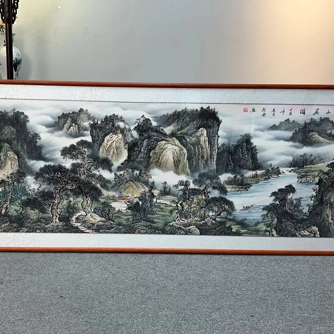 纯手绘-山居168*62新中式国画挂画沙发客厅背景墙装饰画