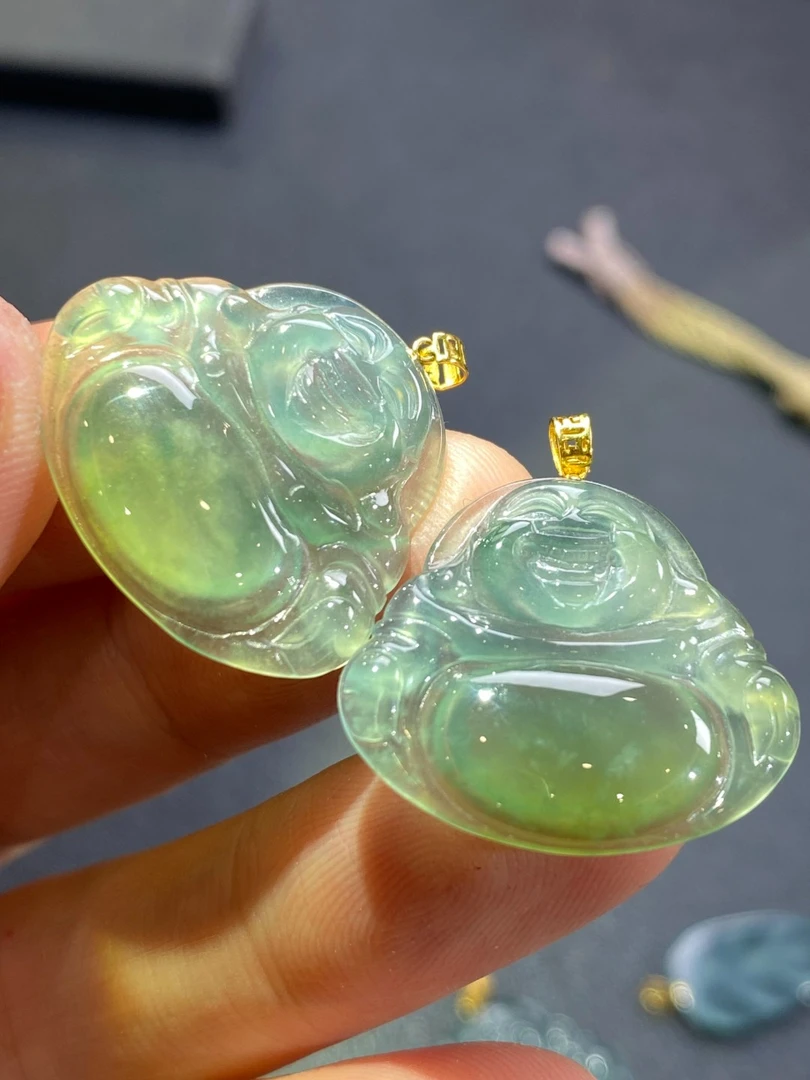 天然翡翠A货黄翡佛公18K金扣多样性发货发其一