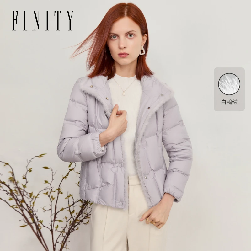 FINITY菲妮迪【水貂毛+白鸭绒】冬季新款羽绒服时尚保暖轻薄外套女