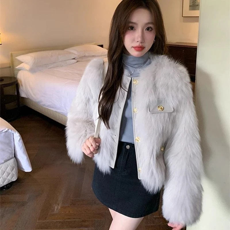 洋气秋冬季仿狐狸毛小香风加厚皮草外套女百搭名媛短款冬天外套女