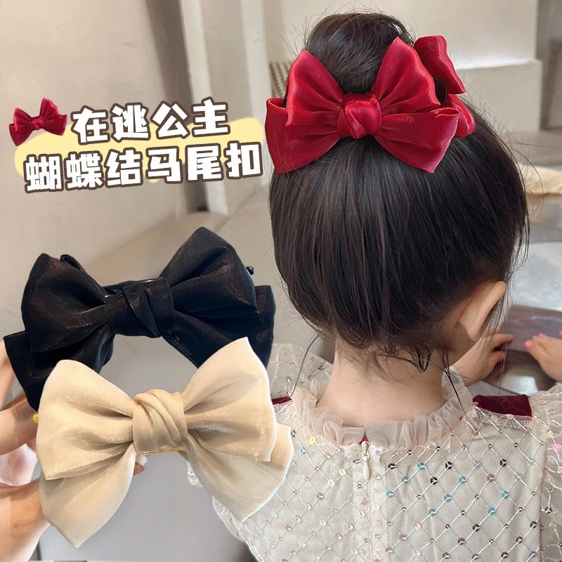 儿童丸子头抓夹女童蝴蝶结发饰在逃公主发卡小女孩盘发马尾扣头饰