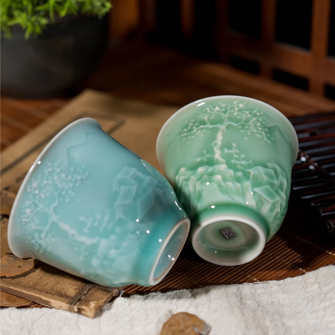 龙泉慧仙青瓷 【薄胎山水杯】  雷慧仙老师作品创意高端瓷器茶器