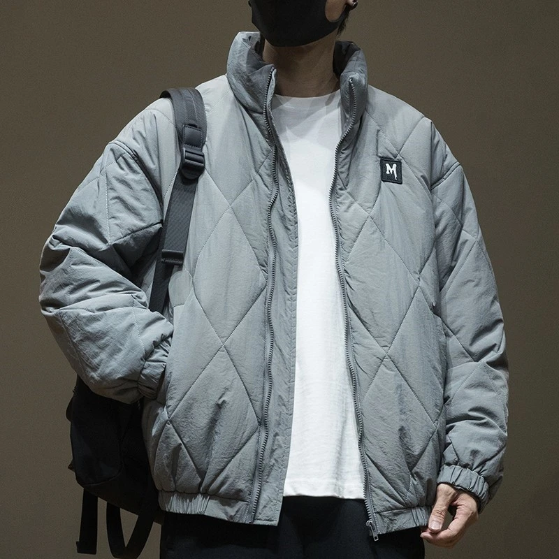 高蓬松菱格棉衣男面包服秋冬宽松机能户外休闲外套工装立领棉服潮