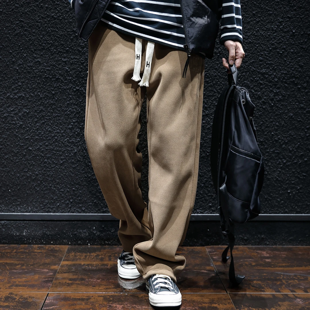 雪尼尔加厚裤子男款秋冬季加绒直筒宽松休闲裤垂坠感拖地运动长裤