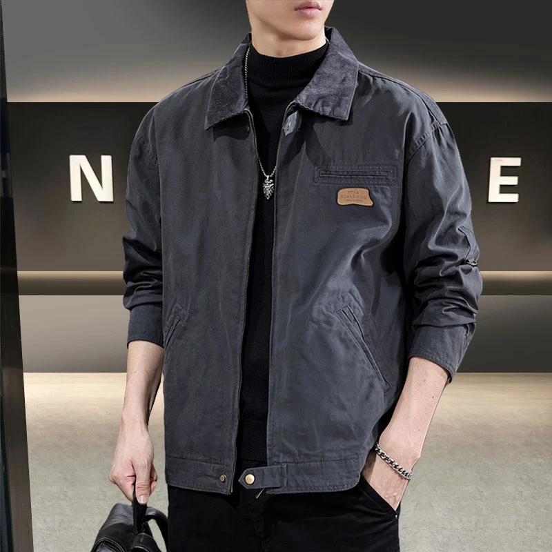 经典百搭底特律工装夹克男秋季复古宽松大码潮流百搭翻领痞帅外套