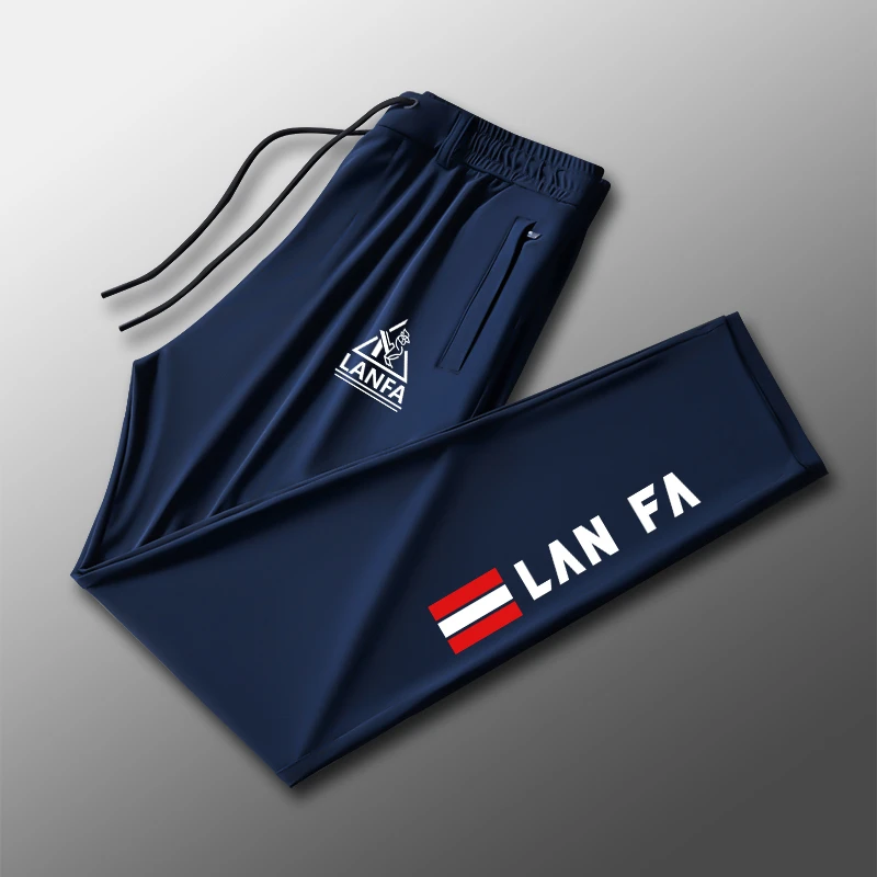 兰法公鸡夏季薄冰丝裤男速干透气跑步运动宽松大码束脚百搭休闲裤