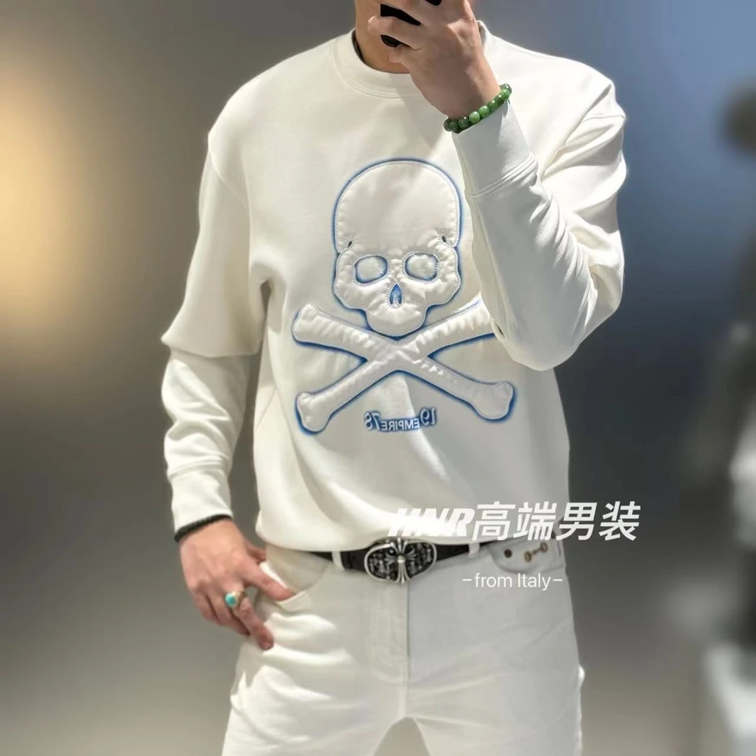 立体骷髅头图案新款高端男士秋季时尚休闲百搭潮流长袖卫衣9507