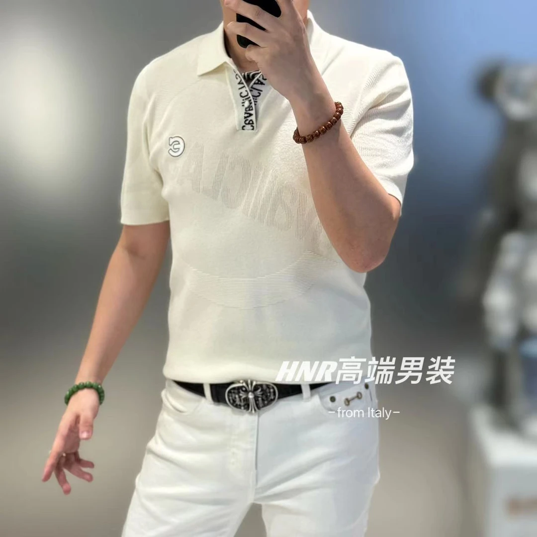 个性字母花领新款高端男士夏季百搭休闲时尚潮流黑白POLO衫DF529