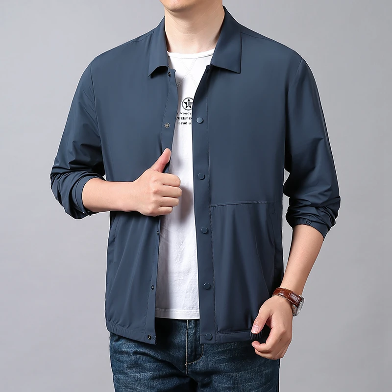 夏季轻薄透气薄款休闲夹克纯色防晒外套时尚宽松翻领气质百搭上衣