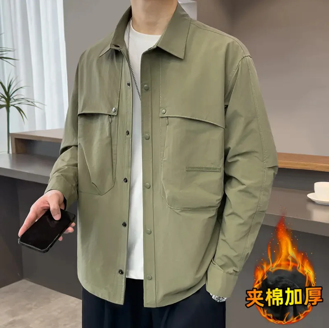 休闲男外套时时尚翻领加棉加厚简约百搭保暖夹克