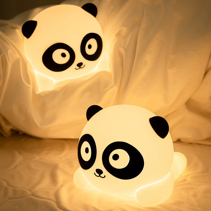 跨境专供中国大熊猫硅胶小夜灯充电暖光创意礼品伴睡灯大号硅胶灯