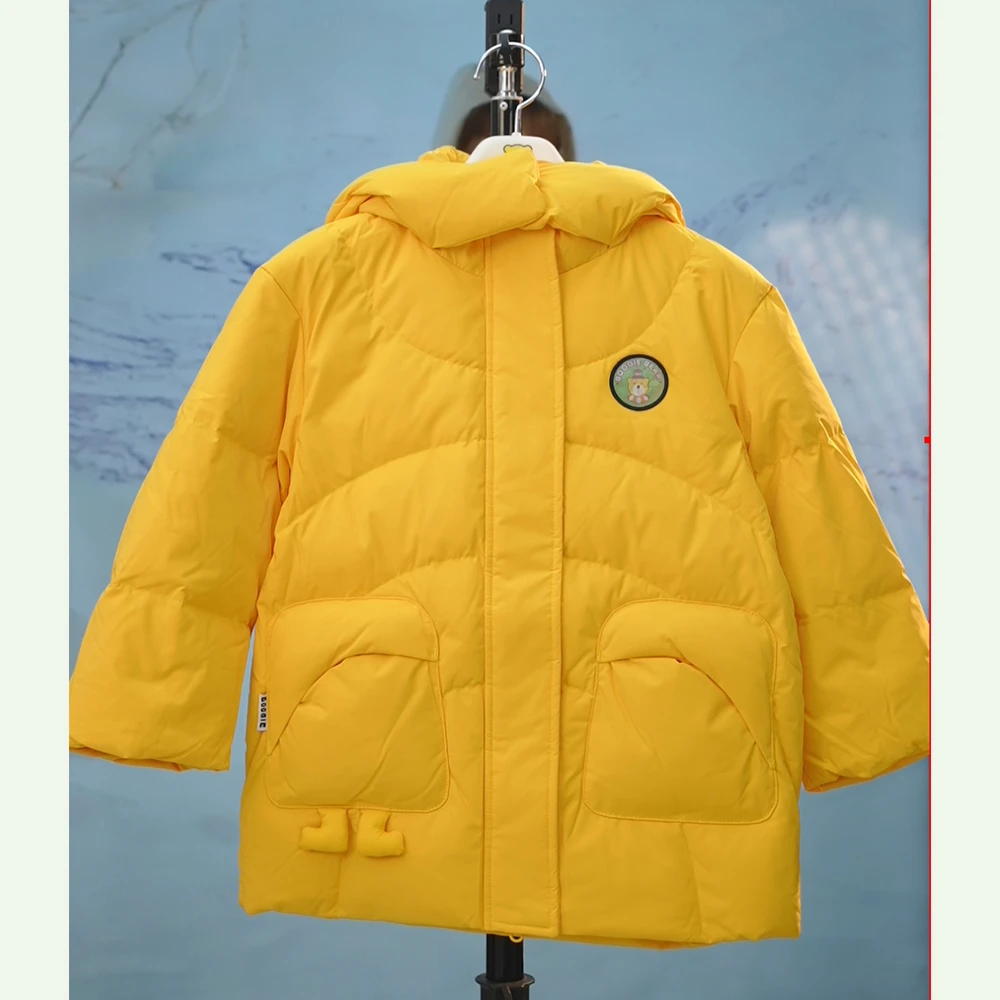 卜吉熊儿童潮流中长款保暖连帽羽绒服男童女童秋冬款