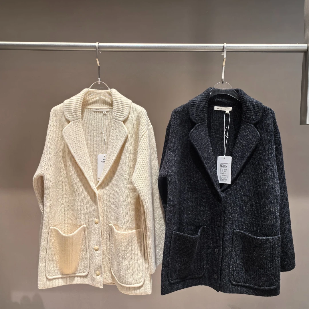 WHM轻盈粗针短开衫