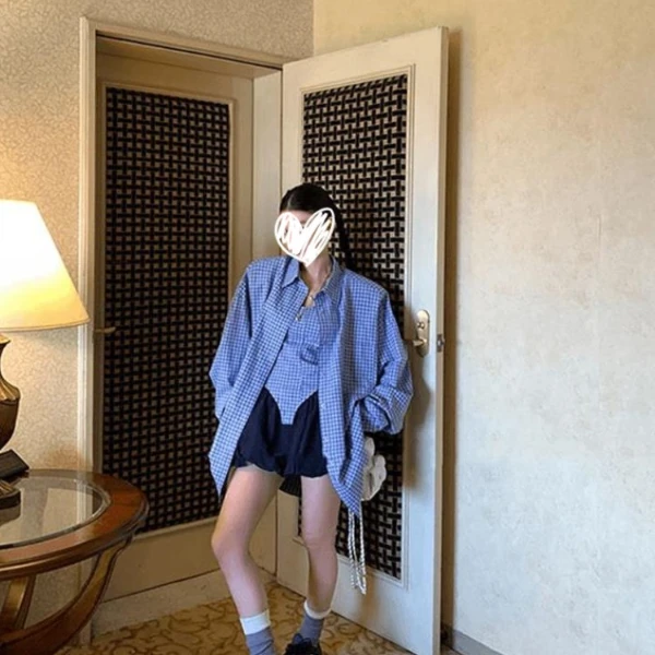 2024秋季新款学院风格子吊带背心休闲长袖衬衫高腰显瘦半身裙裤女